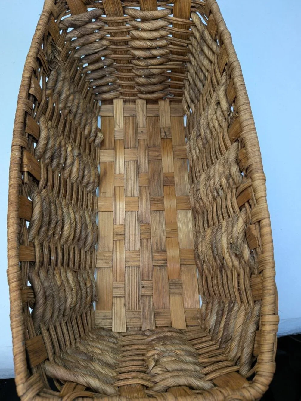 Vintage Natural Wicker Baskets Set of 2 Braided Rim & Chunky Rope Weave Baskets